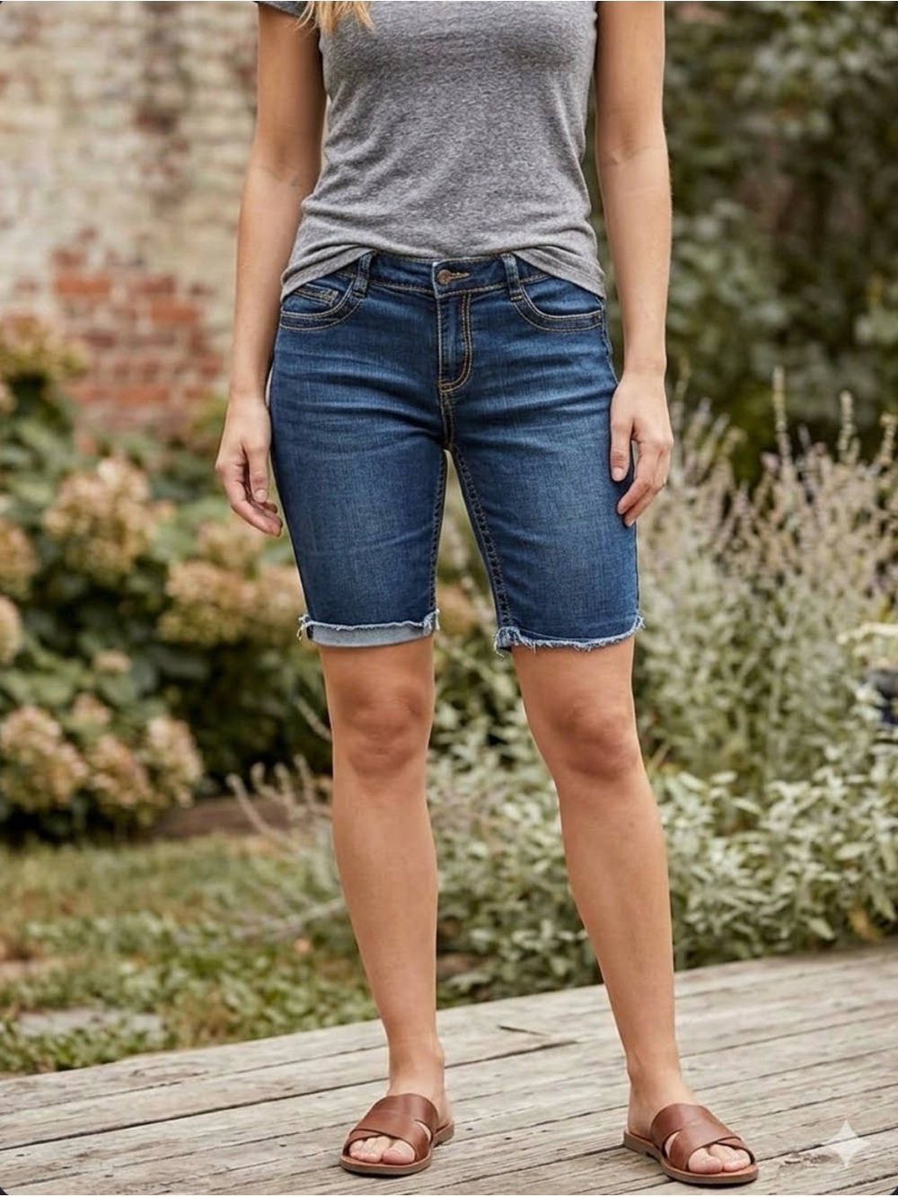 Mudd Medium Blue Frayed Hem Denim Bermuda Shorts